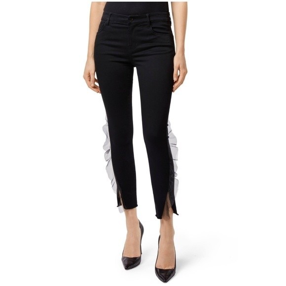 J Brand 835 Photo Ready Mid Rise‎ Crop Skinny Evening Haze Jeans Organza Trim - Picture 1 of 9